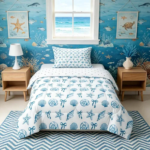 Miniatura 26 de Manfei Go Fishing Juego de edredón tamaño King para niños, juego de ropa de cama con diseño geométrico de peces de bass y rombos, decoración