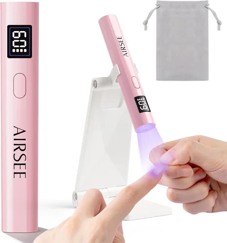 Miniatura 14 de AIRSEE Mini luz UV de mano con bolsa de almacenamiento y soporte, lámparas de uñas inalámbricas y portátiles, 2 temporizadores y pantalla LCD
