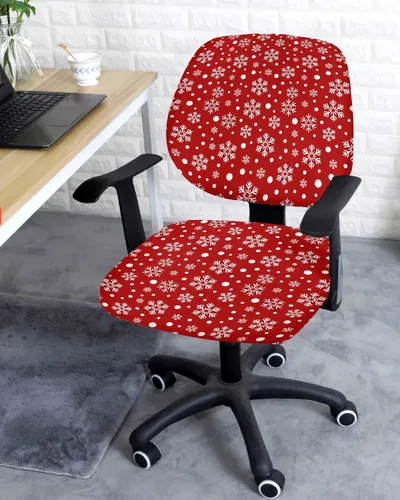 Miniatura 2 de Fundas elásticas para silla de oficina de copo de nieve de Navidad, 2 piezas, suave, decorativo, protector para silla de escritorio, protector