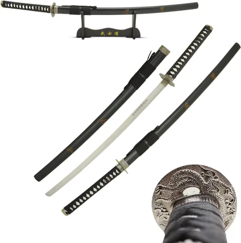 Miniatura 9 de MASTER USA - Espada Katana tallada a mano con código Samurai Bushido en vaina, acero 1045, 41.5 pulgadas en total, incluye soporte de exhibición