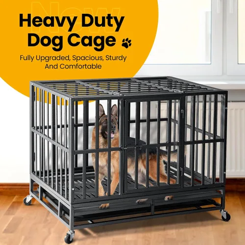 Miniatura 7 de Oranland Jaula para perros indestructible de 38 pulgadas, placa base reforzada mejorada para perros grandes, perrera XL para perros de alta