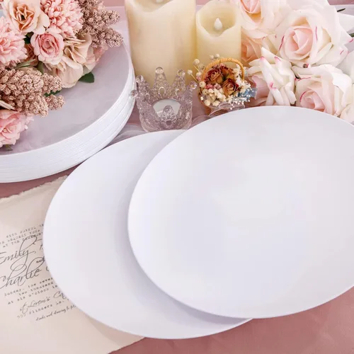 Miniatura 6 de Hioasis 100 piezas Platos de plástico blancos - Platos de cena desechables blancos de 10.25 pulgadas, Platos de cena de plástico, elegantes