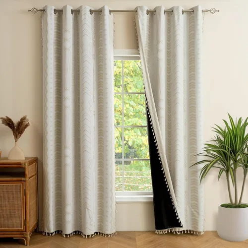 Miniatura 15 de ColorBird Cortinas Opacas Amarillas Bohemias 2 Paneles 84 Pulgadas de Largo Aislamiento Térmico Bohemio Azteca Tratamiento de Ventana Estampadas