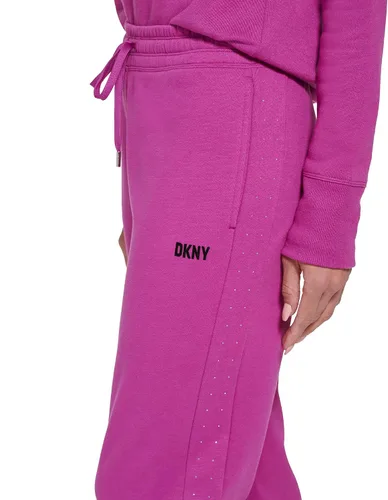 Miniatura 5 de DKNY Pantalón deportivo de forro polar con logotipo de rayas metálicas para mujer