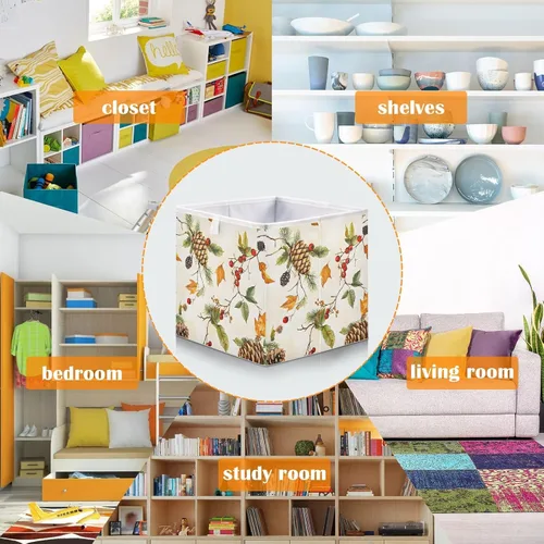Miniatura 6 de Bolaz Organizadores de armario con hojas de otoño, conos de pino, cubos de almacenamiento, cestas para estantes para el hogar, habitación, oficina