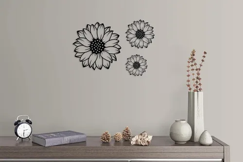 Miniatura 6 de RESACO Decoración de pared de girasol, 3 piezas, flores, arte de pared de metal, girasoles negros, decoración del hogar para baño, granja, sala