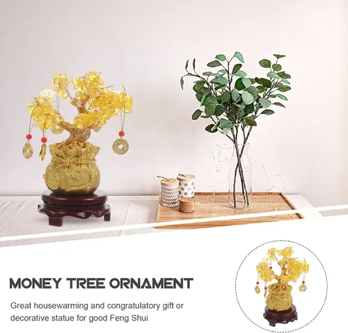 Miniatura 2 de Árbol del dinero de Feng Shui de cristal natural, citrino, árbol de la suerte, figura coleccionable de la vida, decoración de bonsái con monedas