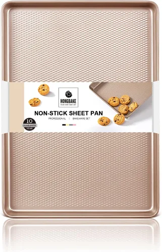 Miniatura 11 de Media Bandeja para Galletas para Hornear - HONGBAKE Bandeja para Hornear Antiadherente con Superficie de Textura de Diamante, Bandejas para Galletas