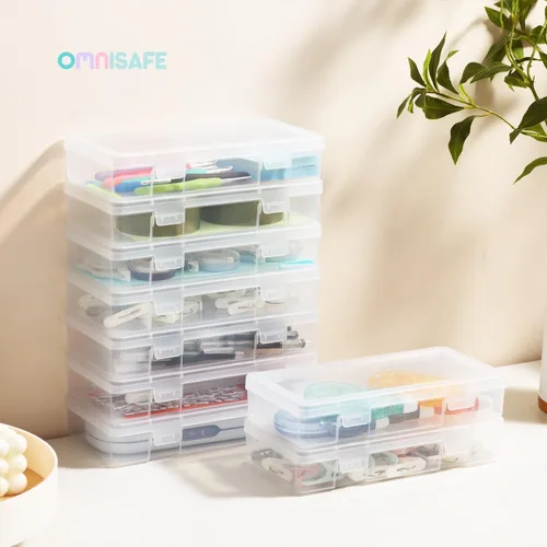 Miniatura 7 de Paquete de 9 organizadores medianos de plástico para manualidades, contenedores de almacenamiento de plástico transparente con tapa de pestillo