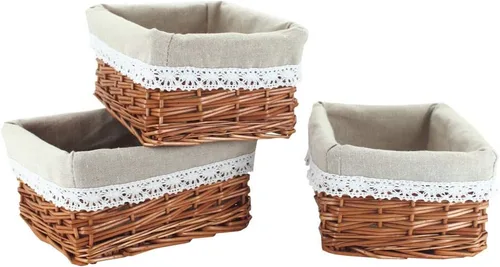 Miniatura 2 de KINGWILLOW Cesta de almacenamiento de mimbre con forro, 3 unidades, cesta rectangular hecha a mano de sauce pequeña para artículos diversos