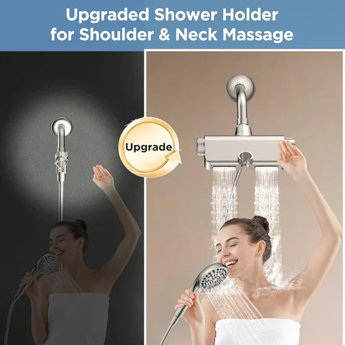 Miniatura 3 de Cabezal de ducha filtrado MakeFit con combo de mano de níquel cepillado - Sistema de spa dual 2-en-1 con cabezal de ducha de masaje y cabezal