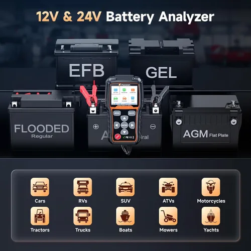 Miniatura 7 de FOXWELL BT705 Plus - Probador de batería de automóvil de 24 V y 12 V, probador de carga profesional de alternador automotriz 100-2000CCA, probador