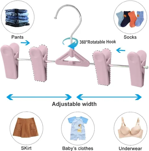 Miniatura 4 de Northern Brothers Paquete de 50 perchas para pantalones, perchas apilables con clips para faldas y pantalones cortos, de plástico que ahorran Rosa