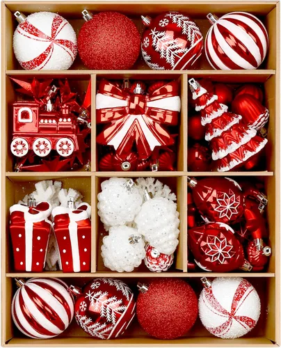 Miniatura 11 de Alupssuc Juego de 82 bolas de Navidad, encantador juego de regalo clásico, decoración de plástico inastillable para árbol de Navidad, vacaciones