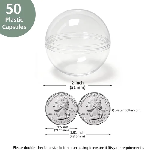 Miniatura 2 de 50 unidades de máquinas expendedoras de 2 pulgadas, cápsulas de máquina de chicle, cápsulas de plástico transparente, cápsulas rellenables