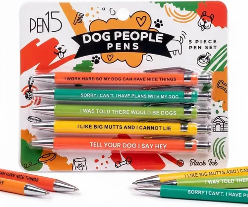 Juego de 5 bolígrafos divertidos de perro, bolígrafos de bola de tinta negra con dichos sarcásticos, regalos para amantes de los perros, regalos de