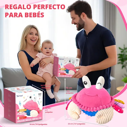 Miniatura 6 de SAIMAND Cangrejo Rosa de Arrastre Juguete para Bebé - Juguetes de Peluche Musicales Recargables con 40 Canciones y Grabadora de Voz, Juguete