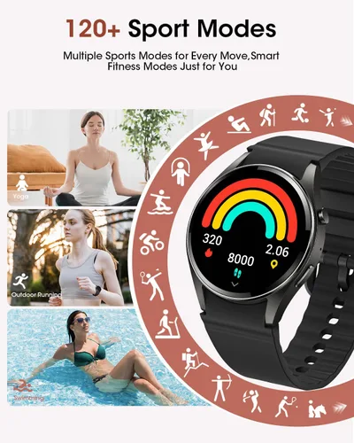 Miniatura 4 de Relojes inteligentes para hombres/mujeres, reloj inteligente Bluetooth de 1.26 pulgadas con monitor de frecuencia cardíaca, SpO2/sueño, más de 110
