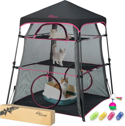 Miniatura 11 de Cerca para Gatos con Torre y Tienda de Campaña para Gatito y Gato para Interior y Exterior, Jaula para Gatos de 3 Niveles Interior, X-Grande Catio