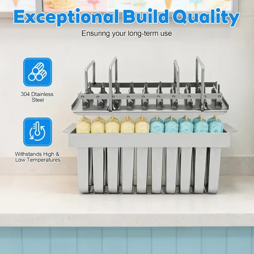 Miniatura 6 de 20 moldes de acero inoxidable para helados, 0.25 libras/una sola taza, moldes comerciales para paletas de hielo, soporte para moldes con tapa