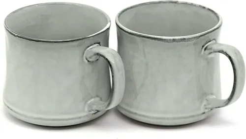 Miniatura 4 de KooK Tazas de café esmaltadas, de cerámica, aptas para microondas y lavavajillas, 13 onzas, Java/pizarra en círculo, juego de 2