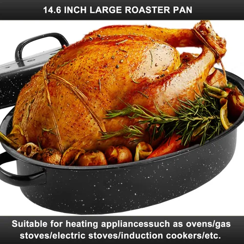 Miniatura 2 de Sartén para asar pavo ovalada esmaltada de 14.6 pulgadas con tapa abovedada, regalo para la madre, cubierta, antiadherente, libre de productos