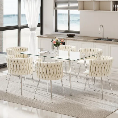 Miniatura 56 de Juego de mesa de comedor de cristal plateado para 2, juego de mesa cuadrada de lujo moderno de 36 pulgadas, juego de mesa de cocina minimalista de 3