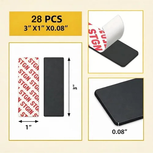 Miniatura 2 de STTMGN Cinta magnética con respaldo adhesivo fuerte 3M, 28 unidades de 1 x 3 pulgadas, imanes autoadhesivos flexibles, cinta magnética plana de goma