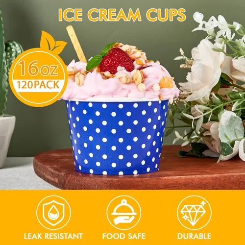 Miniatura 2 de LITOPAK Paquete de 120 tazas de helado de 16 onzas, vasos desechables de postre para alimentos fríos o calientes, cuencos de postre de papel