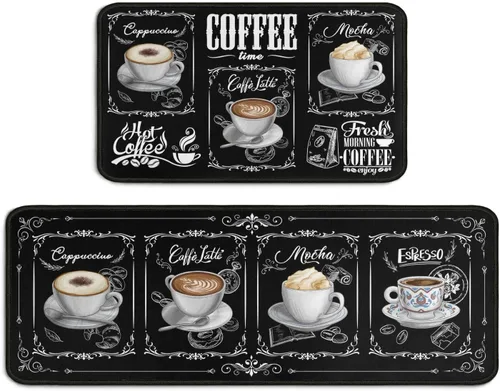 Juego de 2 alfombras de decoración de cocina para café, alfombras y tapetes para fregadero de cocina para el hogar, antideslizantes, lavables,