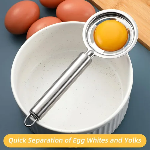 Miniatura 5 de Separador de huevos para huevos crudos, herramienta de separación blanca de yema de huevos de acero inoxidable, separador de yema de huevo