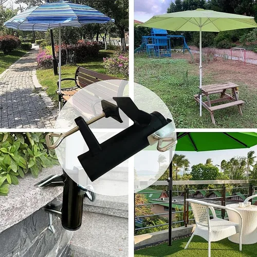 Miniatura 6 de Soporte de abrazadera para paraguas para exteriores, resistente con clip de montaje para sombrilla de patio, color negro