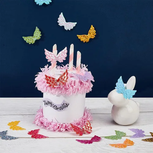 Miniatura 4 de AHANDMAKER 110 parches de alas de ángel con purpurina, 11 colores de 1.38 pulgadas, mini alas de ángel en relieve para Pascua, carnaval, costura