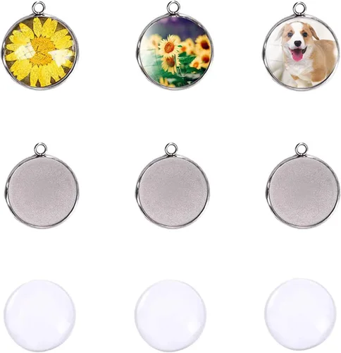 Miniatura 6 de LANBEIDE 50 bandejas colgantes de bisel con 50 azulejos de cúpula de cabujón de vidrio transparente, camafeo transparente para manualidades