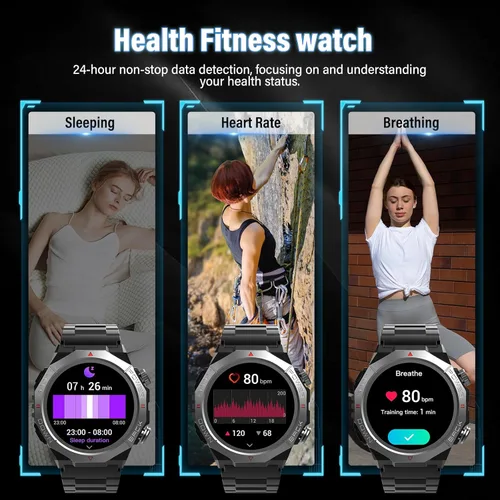 Miniatura 4 de Qecnato Relojes inteligentes militares para hombre (respuesta/hacer llamadas), relojes HD de 1.39 pulgadas, monitor de frecuencia cardíaca/sueño