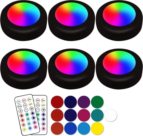 Miniatura 6 de Luces LED de disco de 13 colores con control remoto Iluminación inalámbrica con batería adhesiva debajo del gabinete Luces regulables que