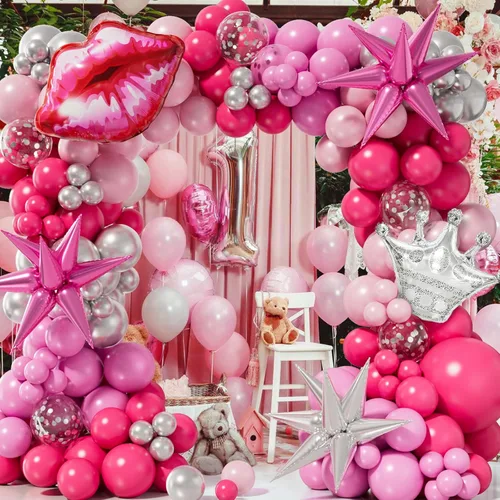 Miniatura 3 de Kit de guirnalda de globos rosa y plateado de princesa de 173 piezas con estrella en explosión, globo de corona plateada para decoración de fiesta