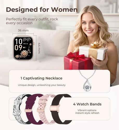 Miniatura 2 de Iaret Reloj inteligente para mujer, rastreador de fitness HD de 1.83 pulgadas con 4 bandas, responder/hacer llamadas, frecuencia cardíaca, sueño