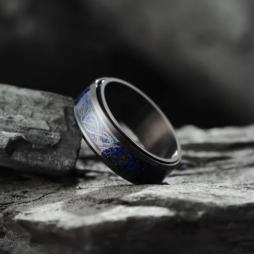 Miniatura 27 de King Will Anillo giratorio de acero inoxidable 316L para hombres y mujeres, 0.315 in de dragón/nudo celta, anillo para ansiedad para aliviar