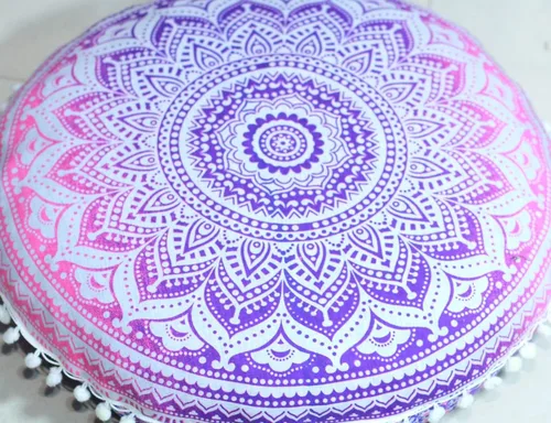Miniatura 4 de CRAFT KALA Funda de Almohada Redonda Mandala Boho, Meditación India, Funda de Puffs para Asientos de Sala para Sala de Estar, Sala de Yoga, Rosa