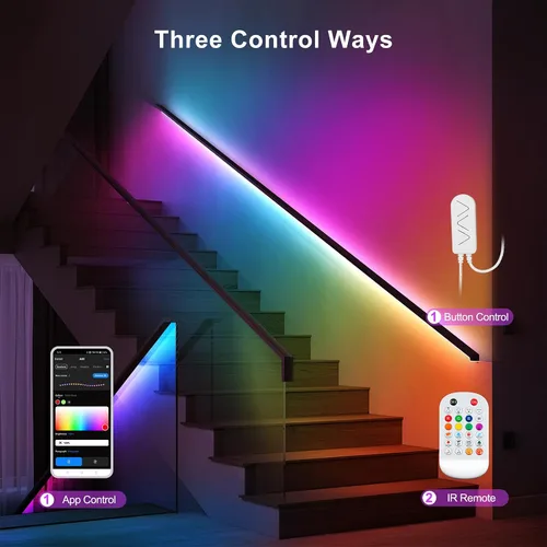 Miniatura 5 de Tatazone Tira de luz LED COB Bluetooth RGB+IC de 6.56 pies con aplicación, tira de luz COB de persecución, control segmentado, sincronización
