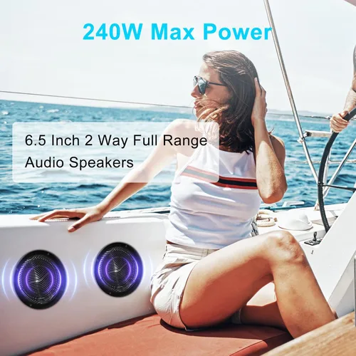 Miniatura 2 de STUDIOFINIX Altavoces marinos impermeables de 6.5 pulgadas, 2 vías, 240 vatios, montaje empotrado, audio estéreo, perfecto para barco, ATV, UTV