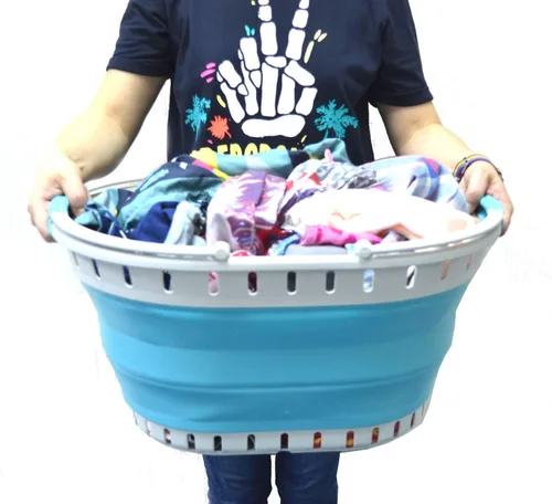 Miniatura 5 de SAMMART Cesta plegable de plástico para la ropa sucia de 25 litros (6.6 galones), contenedor de almacenamiento plegable y organizador, juego