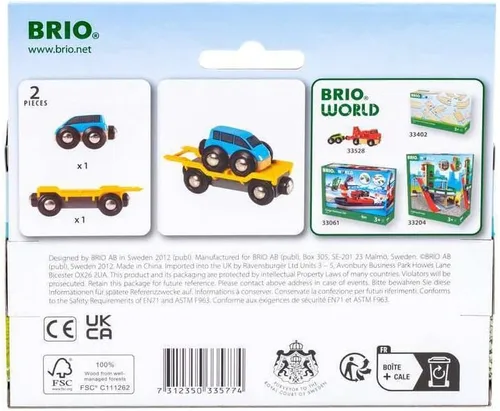 Miniatura 3 de BRIO World 33577 - Transportador de coches - Set de tren de juguete de madera de 2 piezas Despertador de la imaginación infantil Certificado FSC