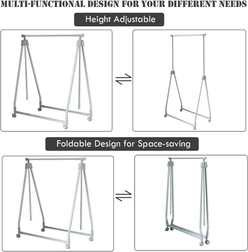 Miniatura 9 de Tangkula Perchero extensible para ropa, resistente y plegable con barra para colgar ajustable, colgador de ropa rodante para oficina en casa