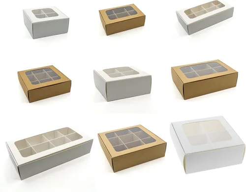 Miniatura 17 de 20 cajas de regalo de papel kraft con ventana y divisores, 6 compartimentos extra pequeños, 5 x 3.5 x 1.57 pulgadas, cajas de dulces vacías