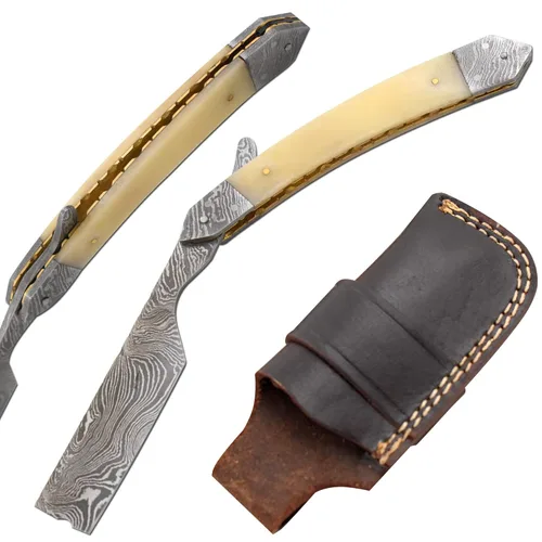 Miniatura 13 de Maquinilla de afeitar recta Cuchilla de afeitar de borde recto afilada de alta dureza de acero de Damasco real Cutthroat Straight Edge-Blade