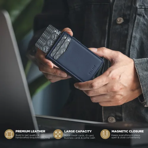 Miniatura 11 de VULKIT Billeteras delgadas para hombre, con bloqueo RFID, diseño minimalista con capacidad para hasta 11 tarjetas, Negro -, Minimalista