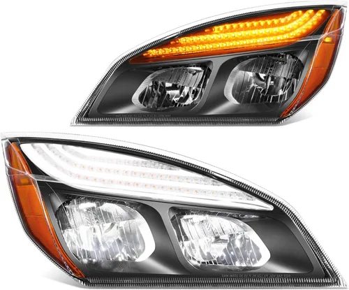 Miniatura 13 de DNA MOTORING HL-HAY-040-BK - Par de faros LED C-Halo con proyectores y barra de luz 3D, compatible con Freightliner Cascadia 08-17, carcasa negra