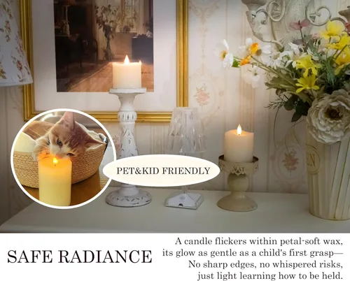 Miniatura 4 de Velas de pilar sin llama parpadeantes con temporizador remoto, velas LED que funcionan con pilas de hasta 400 horas, velas de cera real con llama